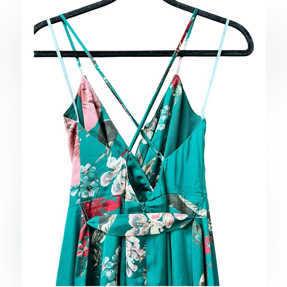 Lulu's Still The One Emerald Green Floral Satin Maxi Dress XS NWT - Picture 10 of 15